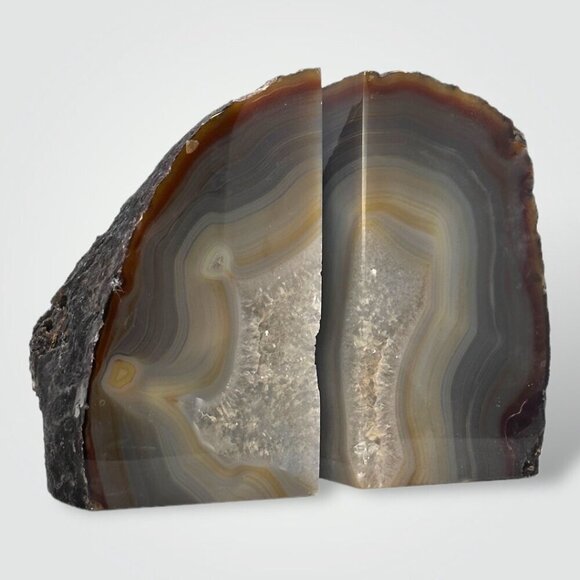 Crystal Agate Bookends w/ Geode Center, Natural Bookshelf Decor, 5+ lbs. (FG) - Picture 5 of 16